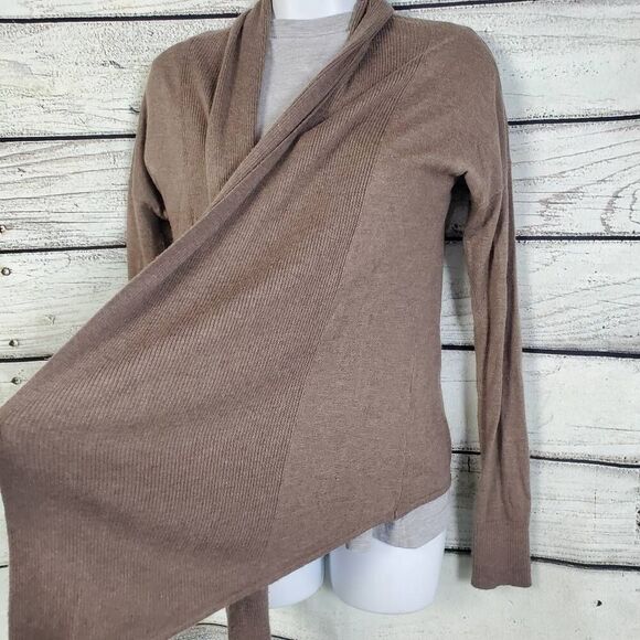 Express Women’s Brown Open Front Cardigan Sweater Small Rayon Cashmere Blend Dra - Picture 4 of 7